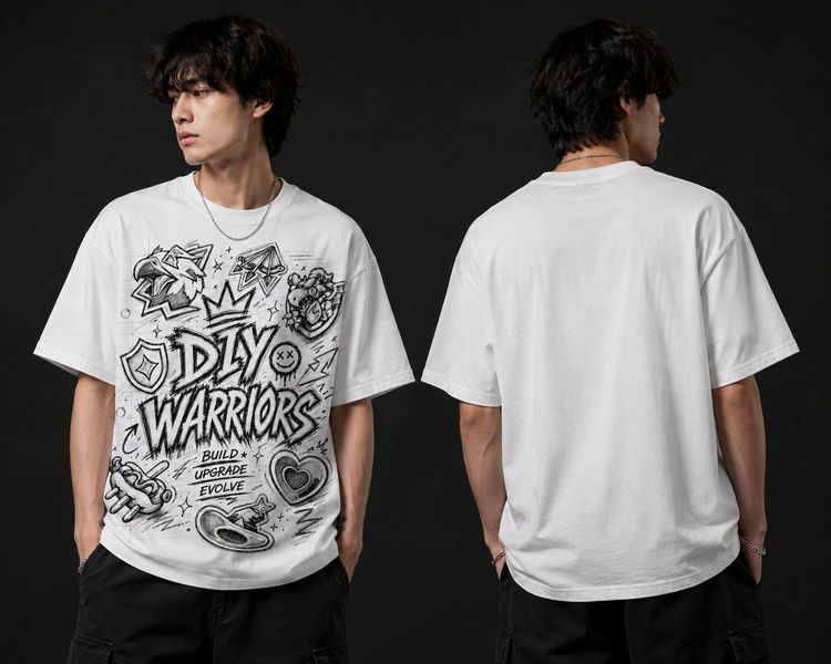 เสื้อยืด DIY WARRIORS — สเก็ตช์ขาวดำ